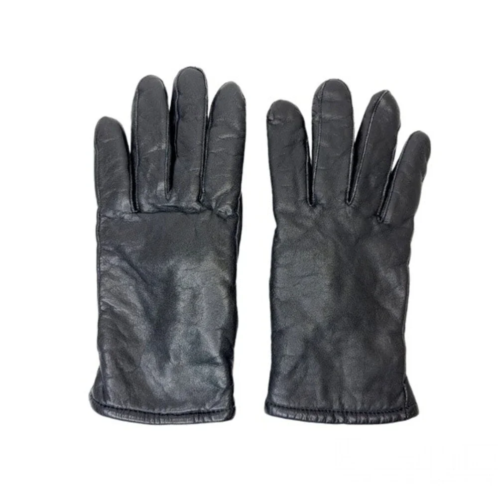 Black Leather Knit Winter Womens Gloves Small